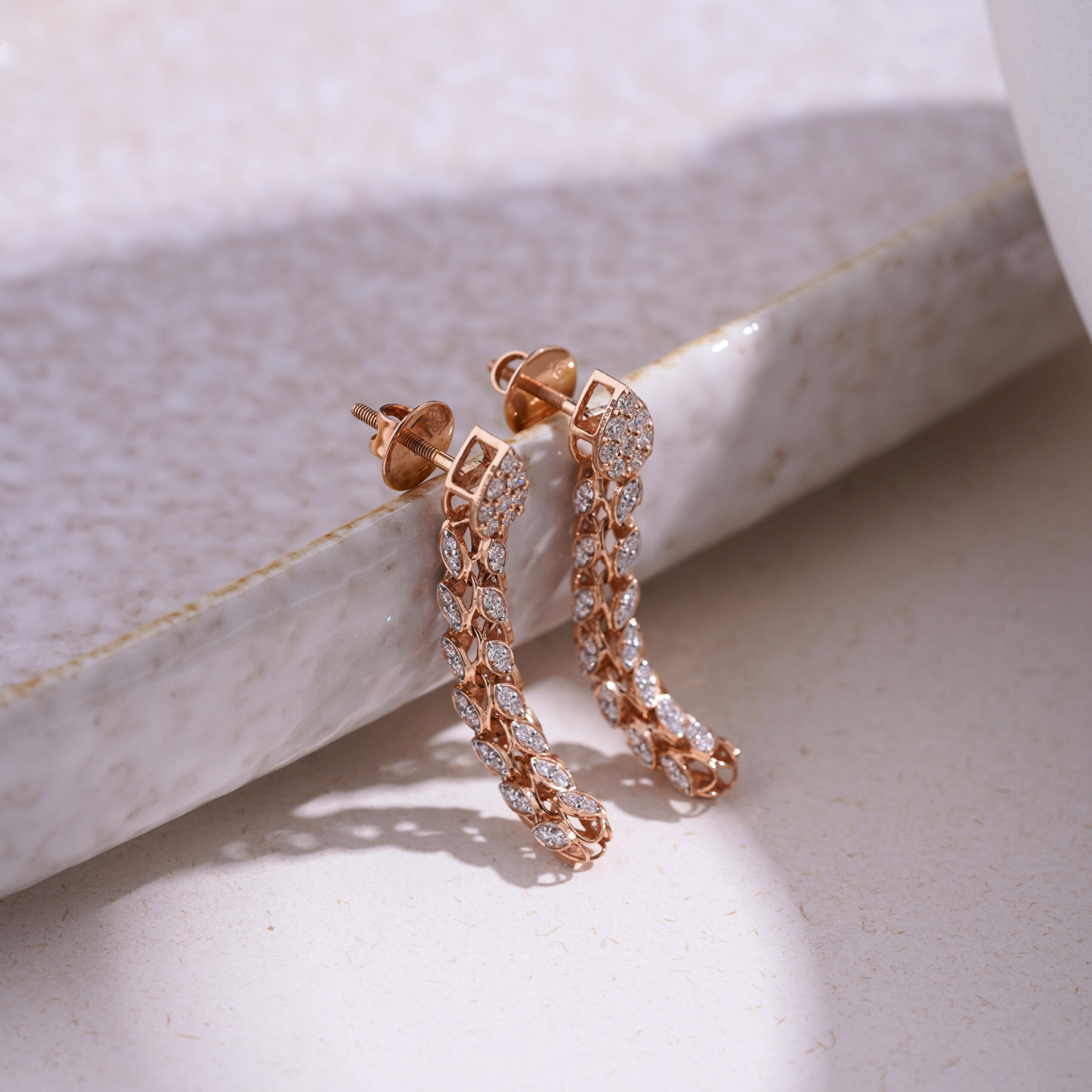 Elegant Diamond Hoop Earrings in 18K Rose Gold