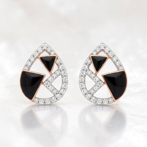 Diamond Stud Earrings with Black Accent