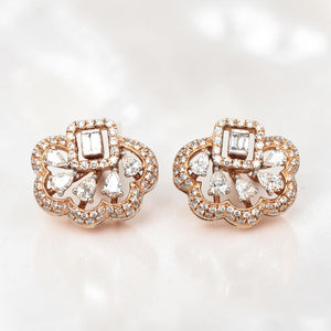 Diamond Floral Stud Earrings for Women