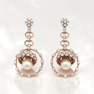 Diamond Pearl Drop Earrings for Women