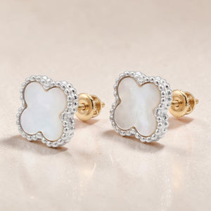 18KT Gold Mother of Pearl Clover Earrings