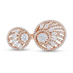 Elegant 18K rose gold diamond dual disc adjustable ring featuring round center diamonds with pear cut accents and pavé openwork circular design by Pachchigar Jewellers Ashokbhai