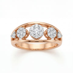 Elegant 18K rose gold diamond five stone ring featuring round brilliant diamonds in an open gallery band design by Pachchigar Jewellers Ashokbhai