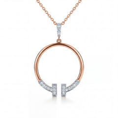 Elegant 18K rose gold diamond initial H pendant necklace featuring open circular pendant with sparkling letter H design and diamond bail by Pachchigar Jewellers Ashokbhai