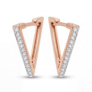 Contemporary 18K rose gold triangle hoop earrings featuring pavé set diamonds on sleek geometric frames by Pachchigar Jewellers Ashokbhai