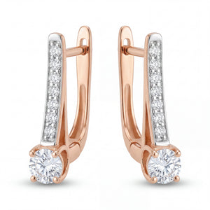 Stylish 18K rose gold drop earrings with brilliant round diamonds and sparkling linear diamond setting crafted by Pachchigar Jewellers Ashokbhai