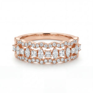 Elegant 18K rose gold diamond bridal ring band with round and marquise cut diamonds by Pachchigar Jewellers