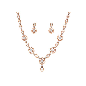 Diamond Floral Necklace Set in Gold