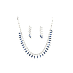 Statement Diamond Necklace Set with Blue Stones