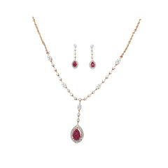 Red Stone & Diamond Necklace Set in Gold