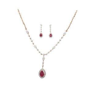 Red Stone & Diamond Necklace Set in Gold