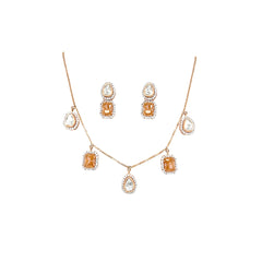 Designer Pendant Set with Dual Stone Drops & Earrings