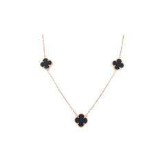 18KT Designer Clover Necklace - Black Stone Motifs