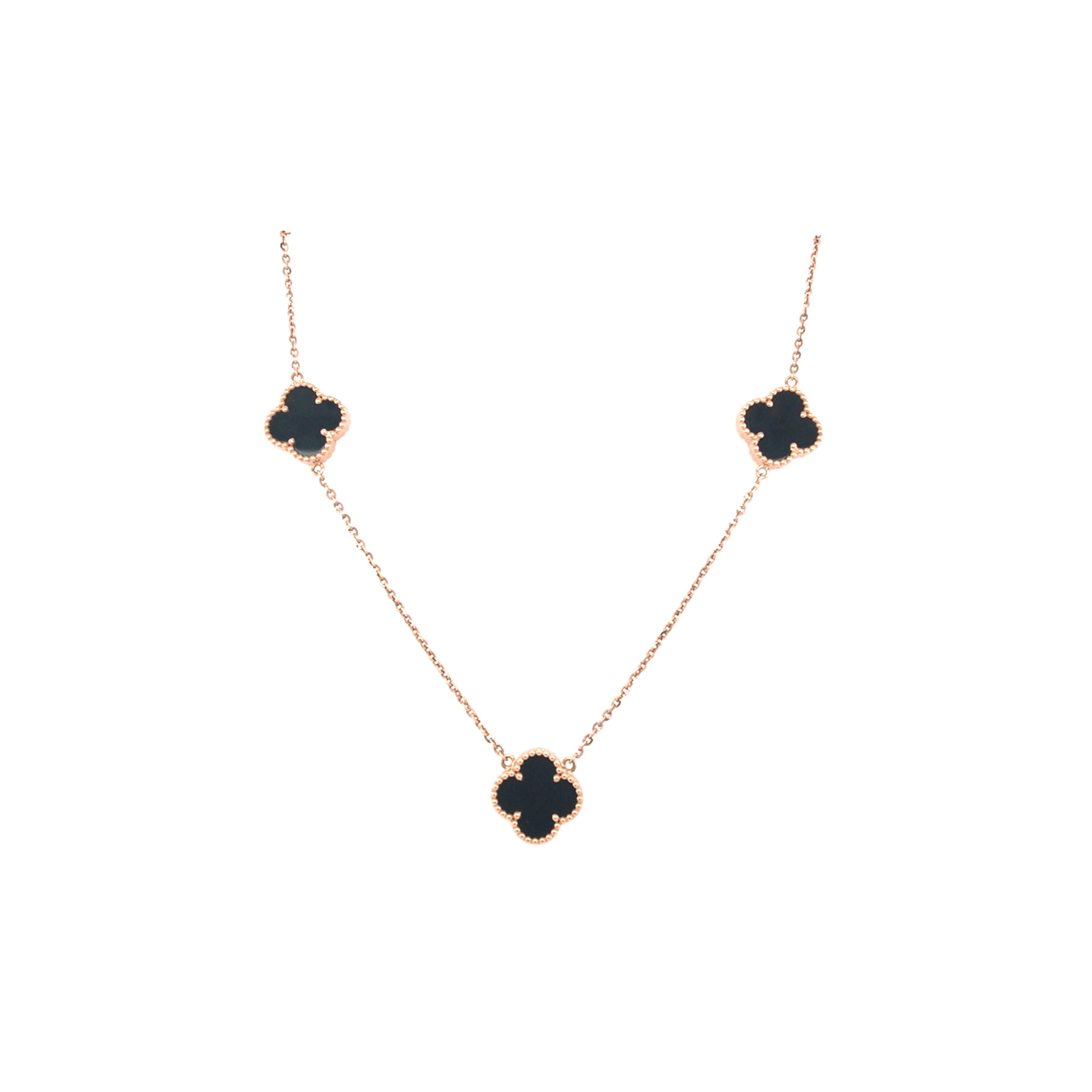 18KT Designer Clover Necklace - Black Stone Motifs