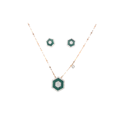 Diamond necklace set with green stone and matching earrings