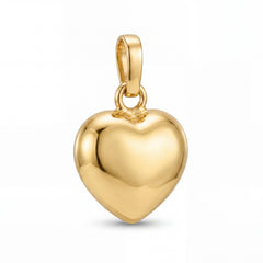 Elegant 22KT yellow gold pendant featuring a smooth polished puffy heart design with a sleek gold bail on a white background.