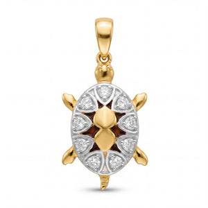 Charming 22KT yellow gold pendant featuring a turtle design with diamond-studded shell detailing and polished gold accents on a white background.
