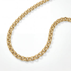 22KT BIS Hallmarked gold double cable link chain featuring polished interlocking round links with a timeless handcrafted design. A durable and elegant yellow gold chain suitable for men and women, ideal for daily wear, festive occasions, and gifting from Pachchigar Jewellers.