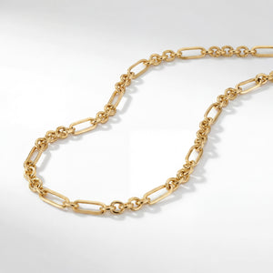 22KT BIS Hallmarked gold paperclip link chain featuring elongated oval links connected with polished round links in a contemporary design. A lightweight, elegant yellow gold chain for men and women, perfect for everyday wear, layering, and gifting from Pachchigar Jewellers.