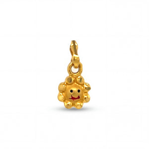 Cute 22KT yellow gold pendant featuring a cheerful smiling sun face design with enamel detailing on a white background.