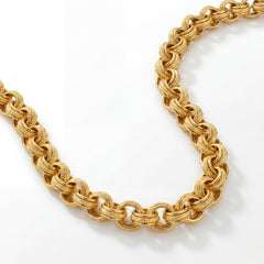 22KT BIS Hallmarked gold textured double link chain featuring intricate interlocking oval links with a premium matte finish. A luxurious handcrafted yellow gold chain for men and women, perfect for everyday elegance, festive occasions, and gifting from Pachchigar Jewellers.