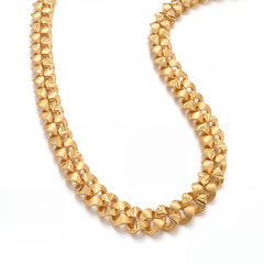 Elegant 22KT yellow gold chain necklace featuring textured twisted links with intricate diamond-cut detailing on a white background.
