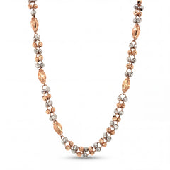 Elegant 22KT gold chain necklace featuring two-tone rose and white gold textured beads with elongated accent links on a white background.