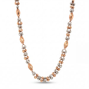 Elegant 22KT gold chain necklace featuring two-tone rose and white gold textured beads with elongated accent links on a white background.