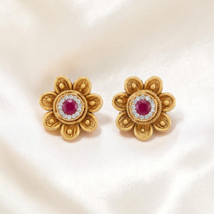 22KT Gold Floral Ruby Stud Earrings