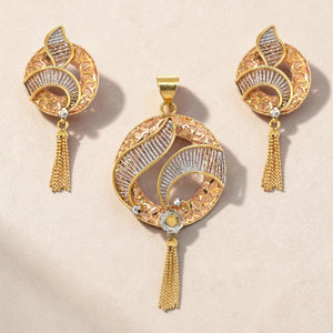 22K Gold Rose-Gold Textured Pendant Set with Tassels