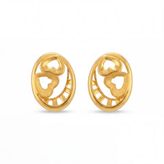 Elegant 22K yellow gold oval stud earrings featuring dual heart motifs with openwork detailing in a modern romantic design by Pachchigar Jewellers Ashokbhai