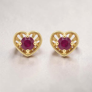 22KT Gold Heart Shape Stud Earrings with Red Stone