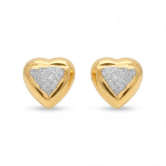 Elegant 22K yellow gold heart stud earrings featuring textured white rhodium center with polished gold heart frame by Pachchigar Jewellers Ashokbhai