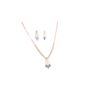 18KT Gold Diamond Necklace Set with Blue Stone Drops
