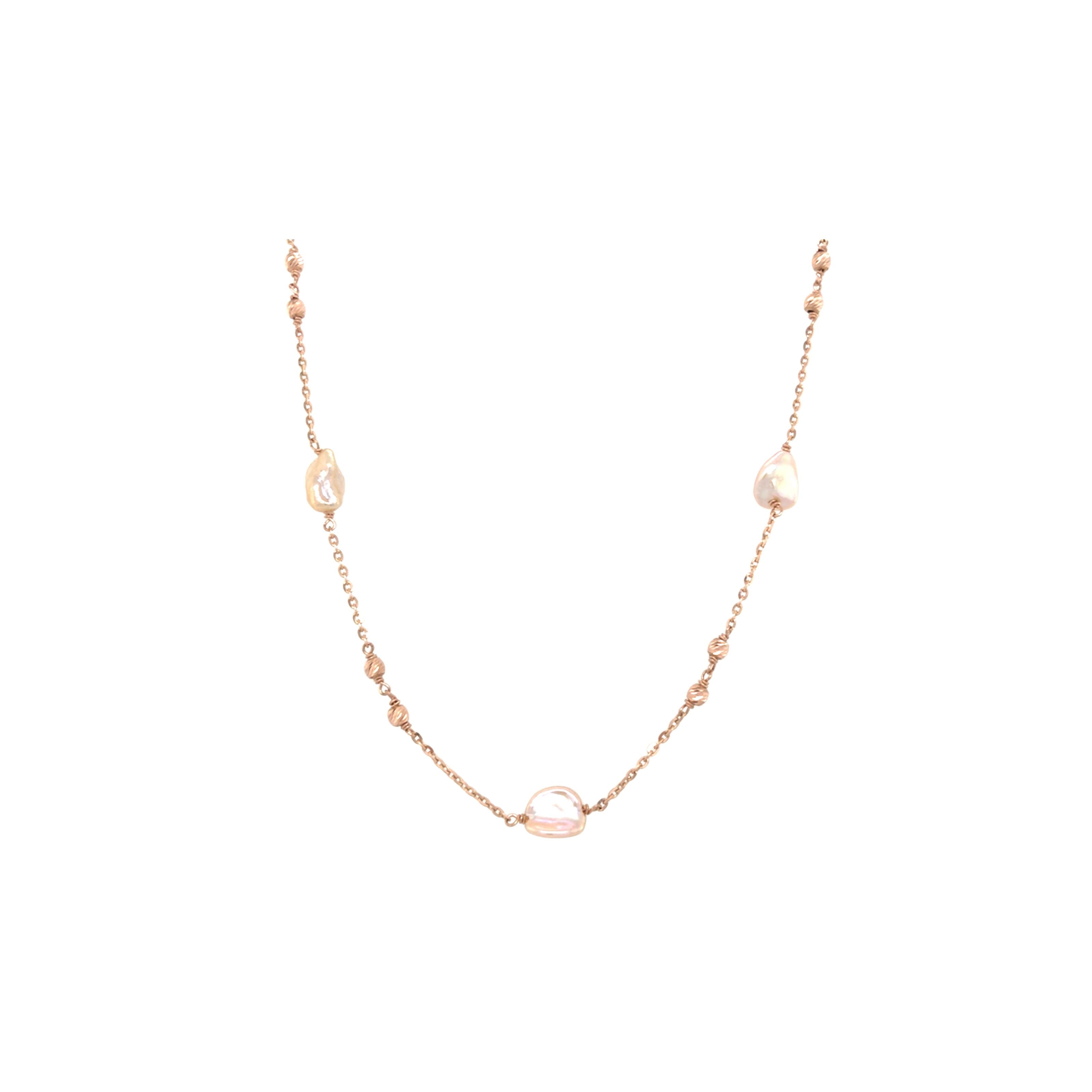 18KT Minimal Pearl Chain Rose Gold Bead Detailing