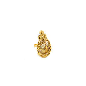 22KT Antique Gold Peacock Ring with Beaded Border