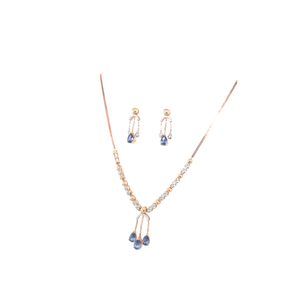 18KT Gold Diamond Necklace Set with Blue Stone Drops