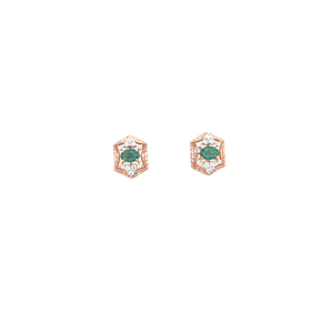 Geometric Diamond Necklace Set with Emerald-Tone Stone