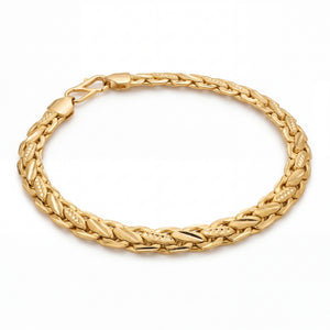 Beautiful 22KT gold bracelet showcasing textured woven chain links with secure clasp on a white background.