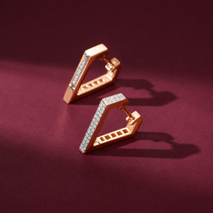 Modern Geometric Diamond Stud Earrings in 18KT Rose Gold