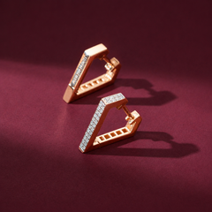 Modern Geometric Diamond Stud Earrings in 18KT Rose Gold