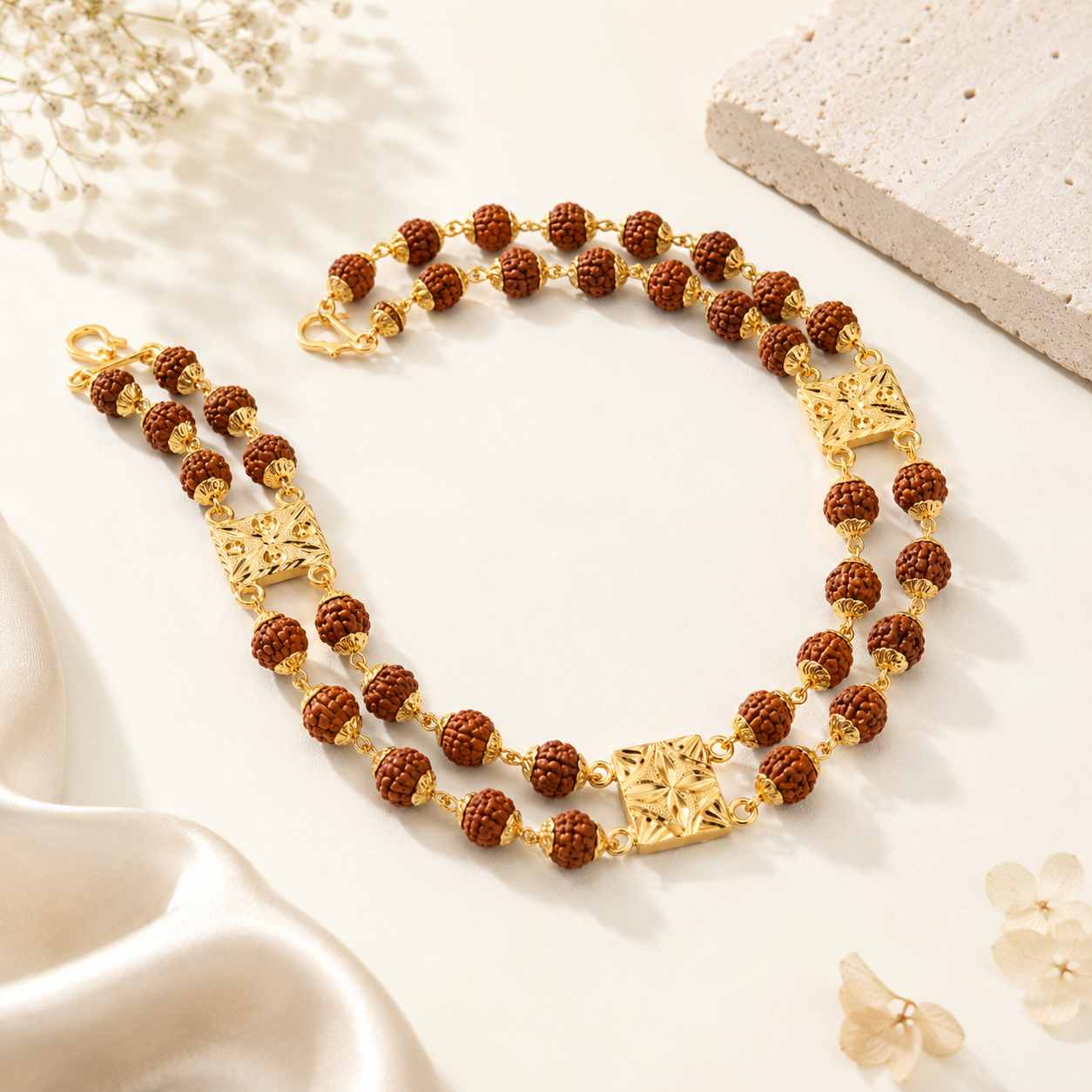 22K Gold Rudraksha Double Line Bracelet