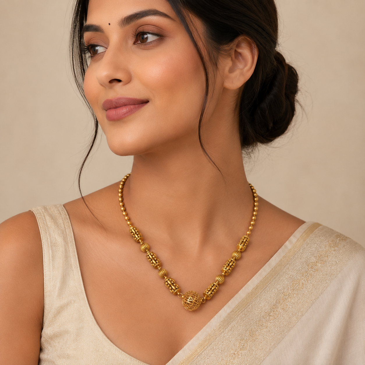 22KT Gold Designer Beaded Necklace for Women