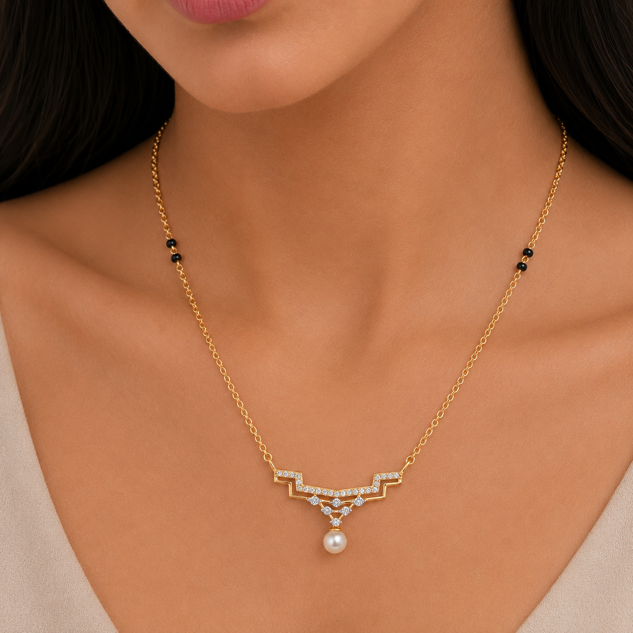 Diamond & Pearl Mangalsutra in 18KT Gold