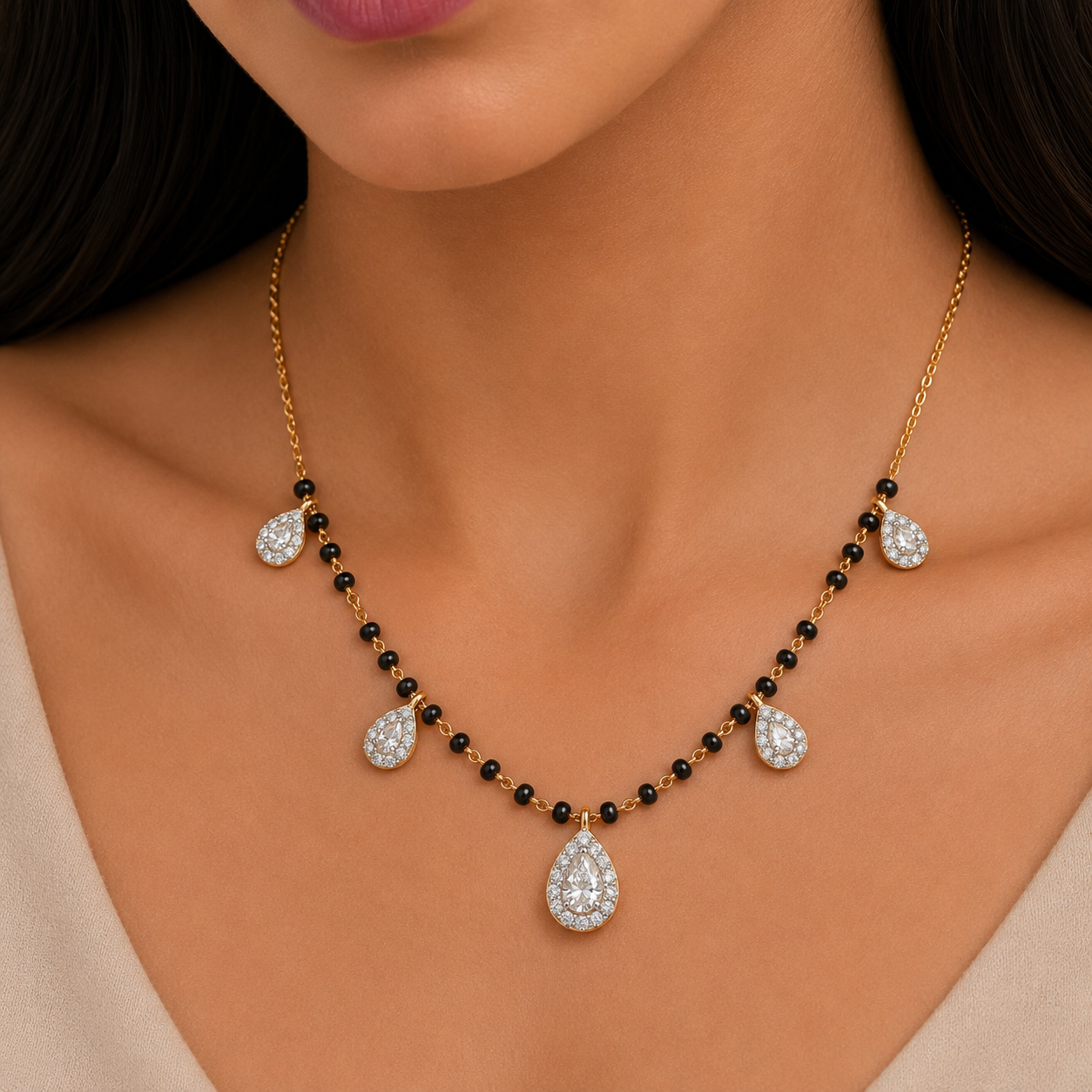 Pear Shape Diamond Mangalsutra in 18KT Gold