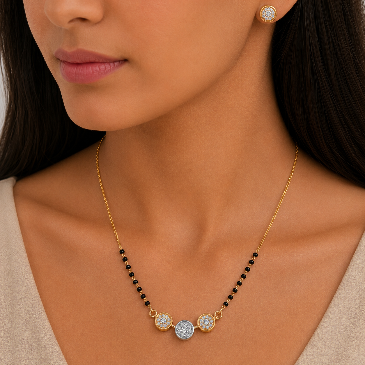 Minimal Diamond Mangalsutra Set in 18KT Gold