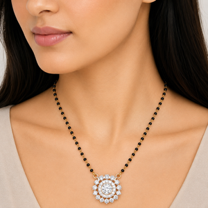 18KT Diamond Mangalsutra Pendant with Black Beads Chain