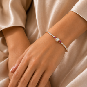 18KT Rose Gold Ruby Halo Diamond Bangle
