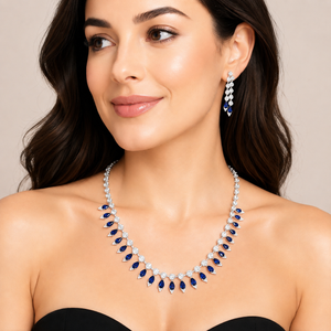 Statement Diamond Necklace Set with Blue Stones