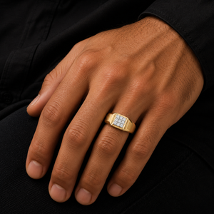 18KT Yellow Gold Regal Square Diamond Men's Ring